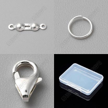 Kit de búsqueda de fabricación de joyas de bricolaje, Incluye 925 puntas de cuentas de plata de ley, anilla abierta y cierres de pinza de langosta.