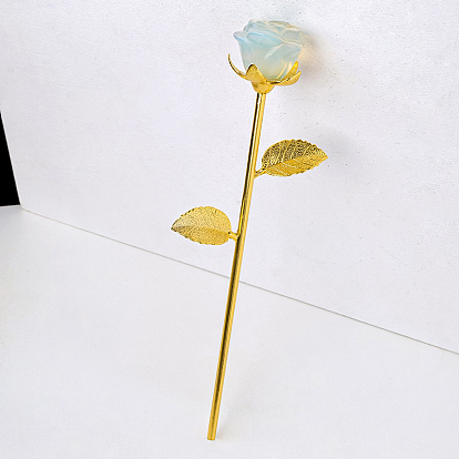Gemstone Carved Rose Ornaments, Brass Flower Branch for Women Girls Valentine's Day Gift