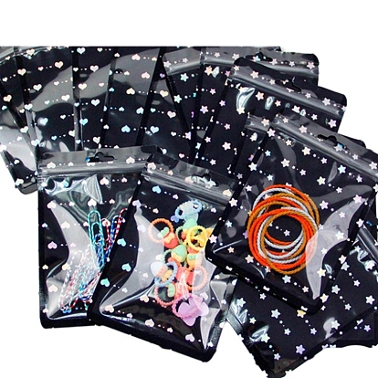 100Pcs Rectangle Laser Plastic Yin-yang Zip Lock Gift Bags, Self Sealing Reclosable Package Pouches for Pen Keychain Watch Storage