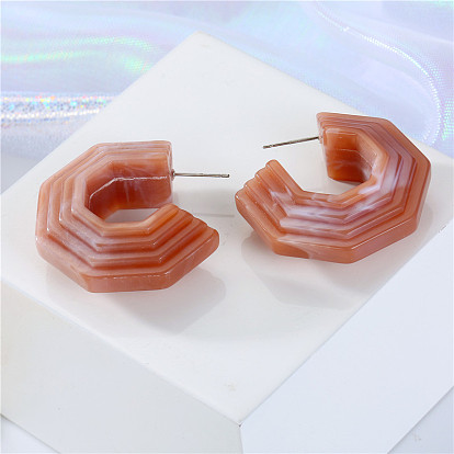 Unique Acrylic C-shaped Texture Earrings - Fashionable, Retro and Personalized