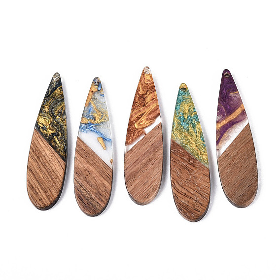 Подвески из непрозрачной смолы и ореха, слезинки, с блеском порошок