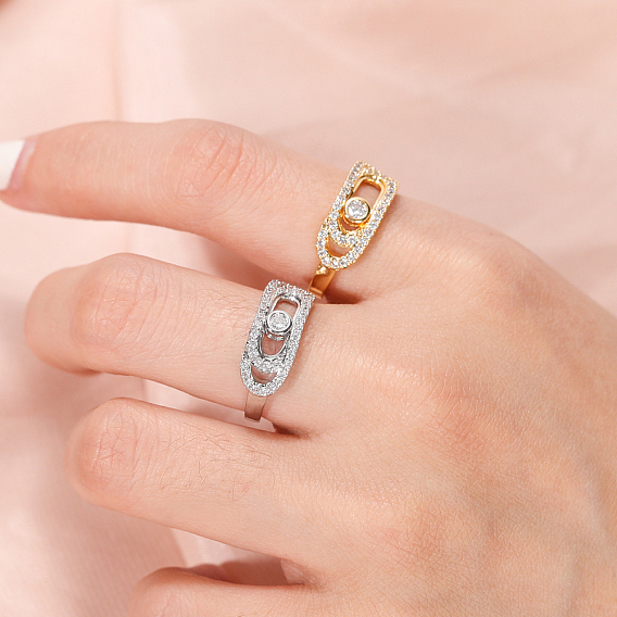 Латунные полые геометрические кольца для женщин с кубическим цирконием