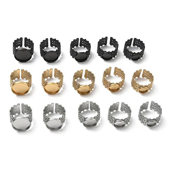 304 Stainless Steel Cuff Ring Components, Round Bezel Pad Ring Setting
