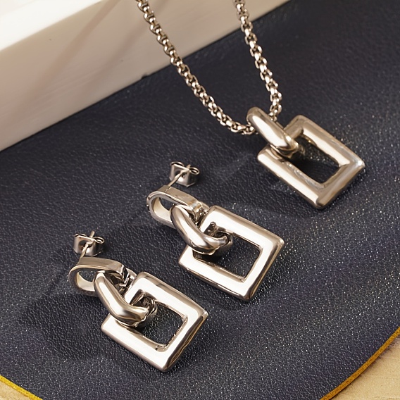 Stainless Steel Rectangle Stud Earrings for Women
