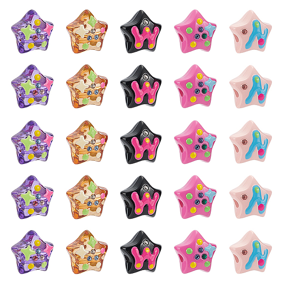 50 шт. 5 стили непрозрачные и прозрачные акриловые эмалевые бусины, звезда