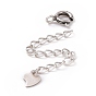 925 Sterling Silver Chain Extenders, with Spring Ring Clasps & Charms, Heart