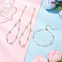 3Pcs 3 Colors Dyed Round Natural Malaysia Jade & 304 Stainless Steel Cable Chain Ankelets, Golden