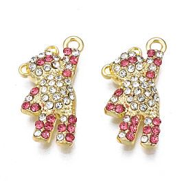 Rack Plating Alloy Pendants, with Rhinestone, Cadmium Free & Lead Free, Bear Charms, Light Gold