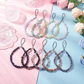 9Pcs 9 Styles Natural & Synthetic Mixed Stone Chips Beaded Mobile Straps, Platinum