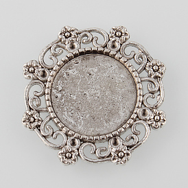 Тибетский стиль серебра антиквариата настройки цветка сплава лоток кабошон, без кадмия и без свинца, лоток: 15 мм, подходит для 1 мм горный хрусталь, 27x25x2 мм, о 294 шт / 1000 г