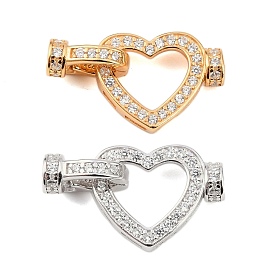 925 Sterling Silver Micro Pave Clear Cubic Zirconia Fold Over Clasps, Heart