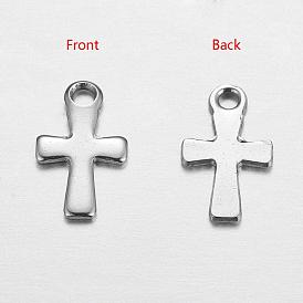 201 Stainless Steel Tiny Cross Charms, 12x7x1mm, Hole: 1.5mm