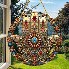 Hamsa Hand Acrylic Window Hanging Ornaments, Flat Round Suncatcher Home Window Decoration