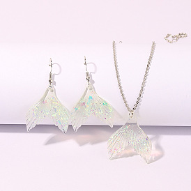 Ocean-inspired Resin Jewelry Set with Fish Tail Earrings and Necklace for Women