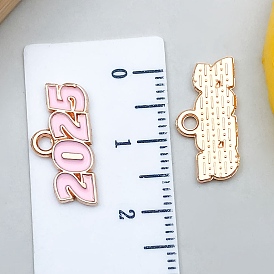 Alloy Enamel Pendants, Number 2025 Charm, Light Gold