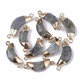 Natural Gemstone Links Connectors, with Both Ends Golden Plated Iron Loops, Faceted, Moon