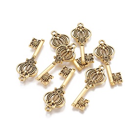 Tibetan Style Alloy Pendants, Cadmium Free & Lead Free, Skeleton key, 42x16x2mm, Hole: 2.5mm
