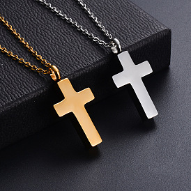 Stainless Steel Cross Urn Ashes Pendant Necklace, Memorial Jewelry for Men Women