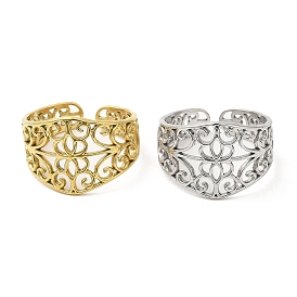 304 Stainless Steel Open Cuff Rings, Hollow Flower