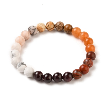 Round Natural & Synthetic Gemstone Beaded Stretch Bracelets