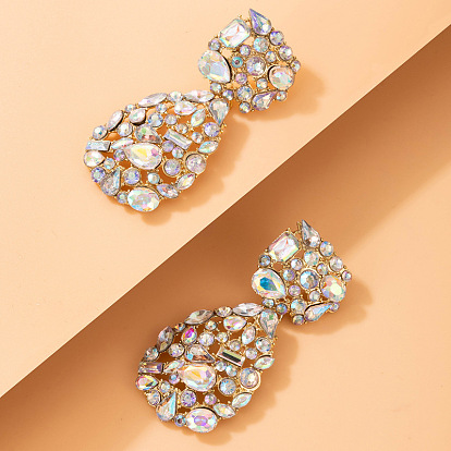 Colorful Drop-shaped Rhinestone Earrings with Geometric Irregular Inlay Pendant