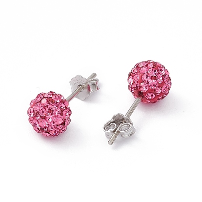 Sexy Valentines Day Gifts for Her 925 Sterling Silver Austrian Crystal Rhinestone Ball Stud Earrings, 15x6mm, Pin: 0.8mm