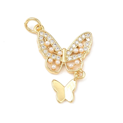 Латунные микро проложить кубического циркония подвески, с абс пластмассовыми жемчужными бисером, бабочки прелести, стойки покрытие, долговечный, без кадмия и без свинца
