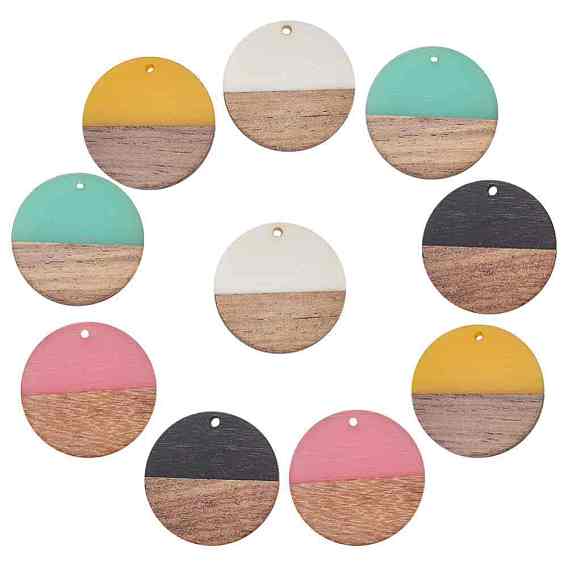 Resin & Wood Pendants, Flat Round