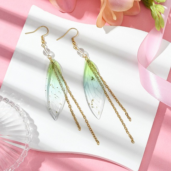 Серьги-подвески в виде крыльев из смолы, 304 серьги-подвески из нержавеющей стали с цепочкой, золотые