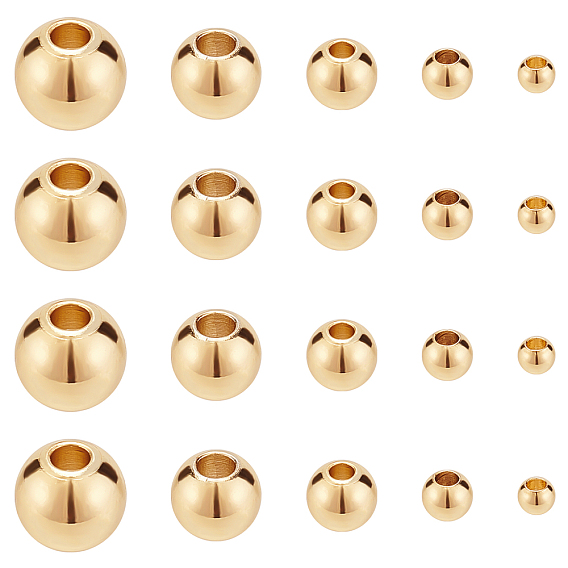 200Pcs 5 Sizes Brass Spacer Beads, Round