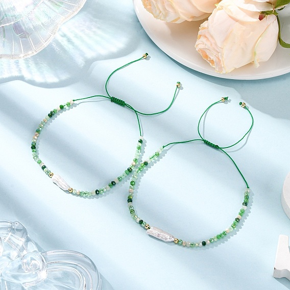 Женские плетеные браслеты из натурального жемчуга кеши и стеклянных бусин