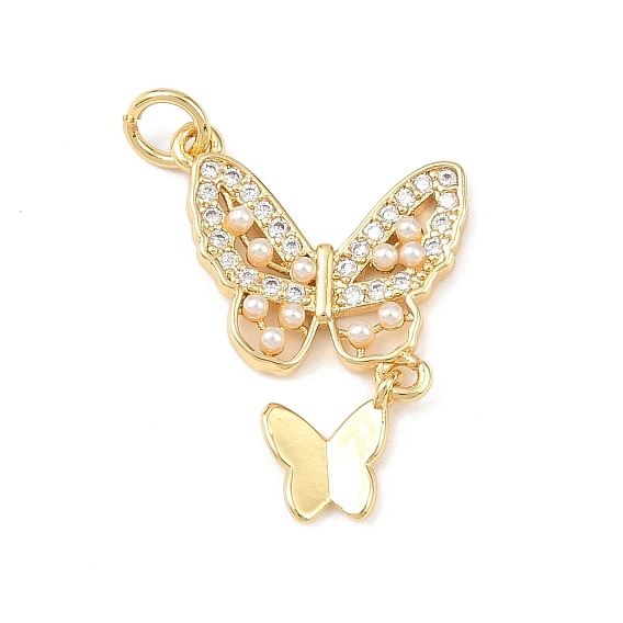 Латунные микро проложить кубического циркония подвески, с абс пластмассовыми жемчужными бисером, бабочки прелести, стойки покрытие, долговечный, без кадмия и без свинца