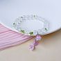 Handmade Lampwork Round Beaded Bracelets, Convallaria Majalis Flower Tassel Bracelets for Women, Butterfly