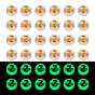 50G Luminous Transparent Acrylic Beads, Flat Round with Letter, Glow in the Dark, Golden Metal Enlaced