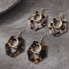 Серьги-подвески из цинкового сплава и акрила, шестиугольник с луной, золотой свет