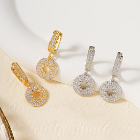 Серьги-кольца ко Дню святого Валентина из латуни с прозрачным кубическим цирконием, плоские, круглые, с полой звездой