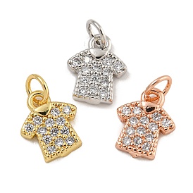 Rack Plating Brass Micro Pave Clear Cubic Zirconia Charms, Lead Free & Cadmium Free, Long-Lasting Plated, Clothes