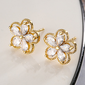Fashionable Delicate Flower Star Butterfly Zircon Earrings for Women, Elegant and Versatile Copper Plated with Real Gold Ear Jewelry.