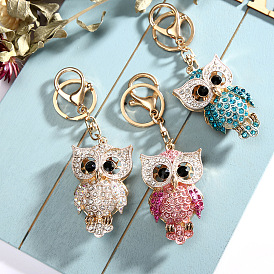 Creative bag pendant diamond-studded cartoon owl metal keychain small gift