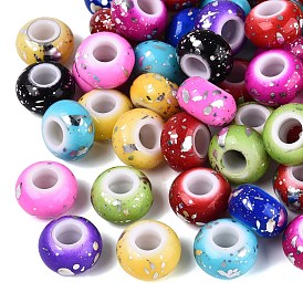 Baking Paint Opaque Acrylic European Beads, Large Hole Beads, Rondelle, with Glitter Powder