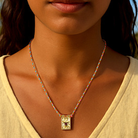 Винтажный сплав, прямоугольник с подвеской в виде руки хамса, ожерелье из плетеной веревки, золотые