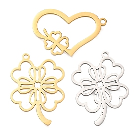 304 Stainless Steel Pendants, Laser Cut, Clover Charm