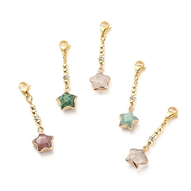 Natural Gemstone Star Pendant Decorations, Lobster Clasp Charms, for Keychain, Purse, Backpack Ornament