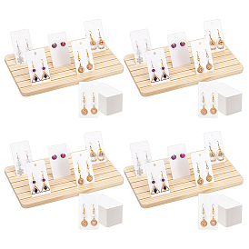 4шт. деревянные подставки для демонстрации ювелирных изделий, сережек и карточек с отделениями для хранения, прямоугольные, с 200шт. бумажных карточек для демонстрации отдельных сережек