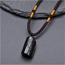 Natural Tourmaline Column Pendant Necklaces with Braided Cords