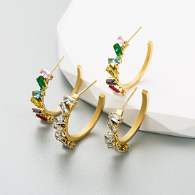 Chic Titanium Steel CZ C-shaped Ear Hoop Earrings with High-end Appeal