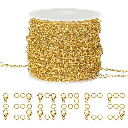Kits de fabrication de bijoux à chaîne torsadée DIY, y compris 10m chaînes en laiton, fermoirs pince de homard en alliage de zinc et anneaux de saut en fer