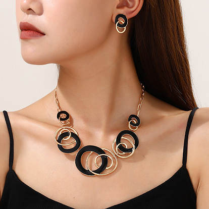 Комплекты из ожерелий с подвесками из эмалевого сплава и серег-гвоздиков, кольцо