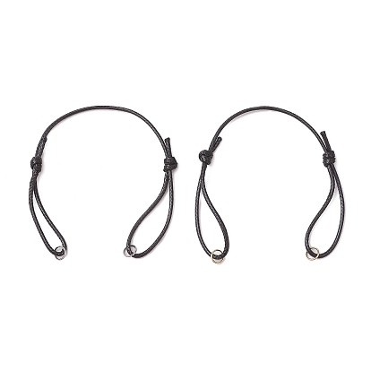 Изготовление браслета из вощеного полиэфирного шнура с регулируемой длиной, с 304 кольцами из нержавеющей стали, чёрные