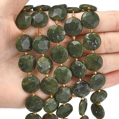 Тайвань природного нефрита бисер нитей, граненый шестиугольный разрез, плоско-круглые, с бисером